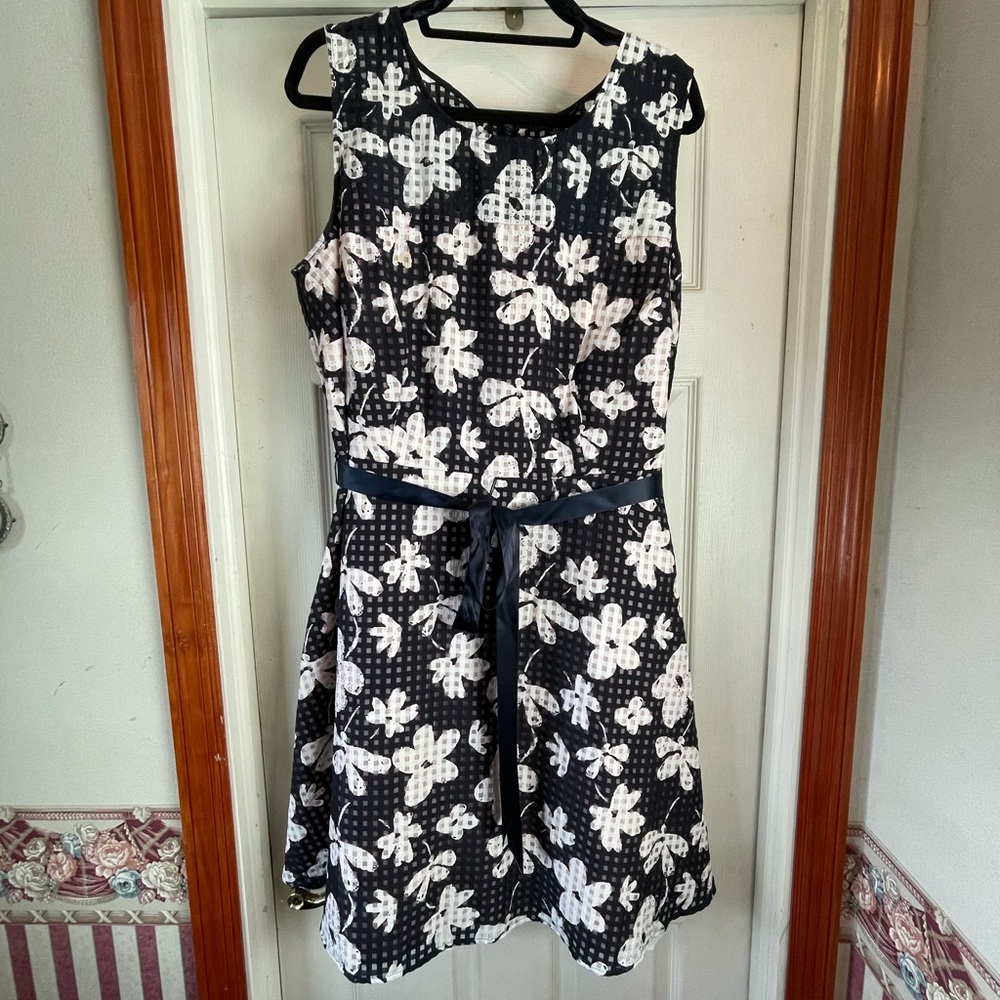 A Line Dress with Floral & Gingham Patterns.